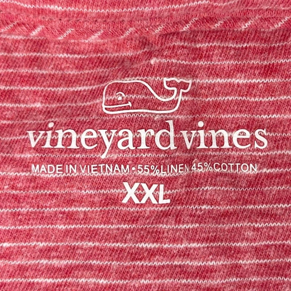 Vineyard Vines Mens XXL Red Striped Polo Shirt Short Sleeve Linen Blend